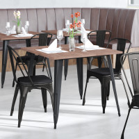 Flash Furniture CH-31230-BK-PL1B-GG Perry Commercial Grade Black Metal Indoor-Outdoor Stackable Chair with Black Poly Resin Wood Seat